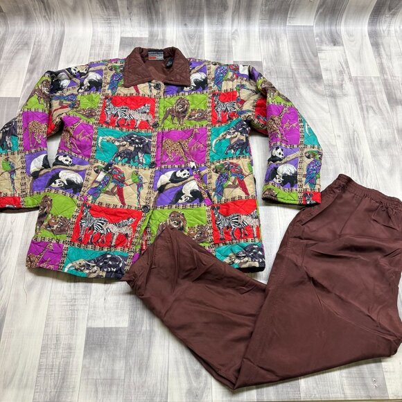 Mureli Other - ✅Womens M VTG Mureli African Safari Animal Print Quilted Jacket W/Pants 2 Pc Set